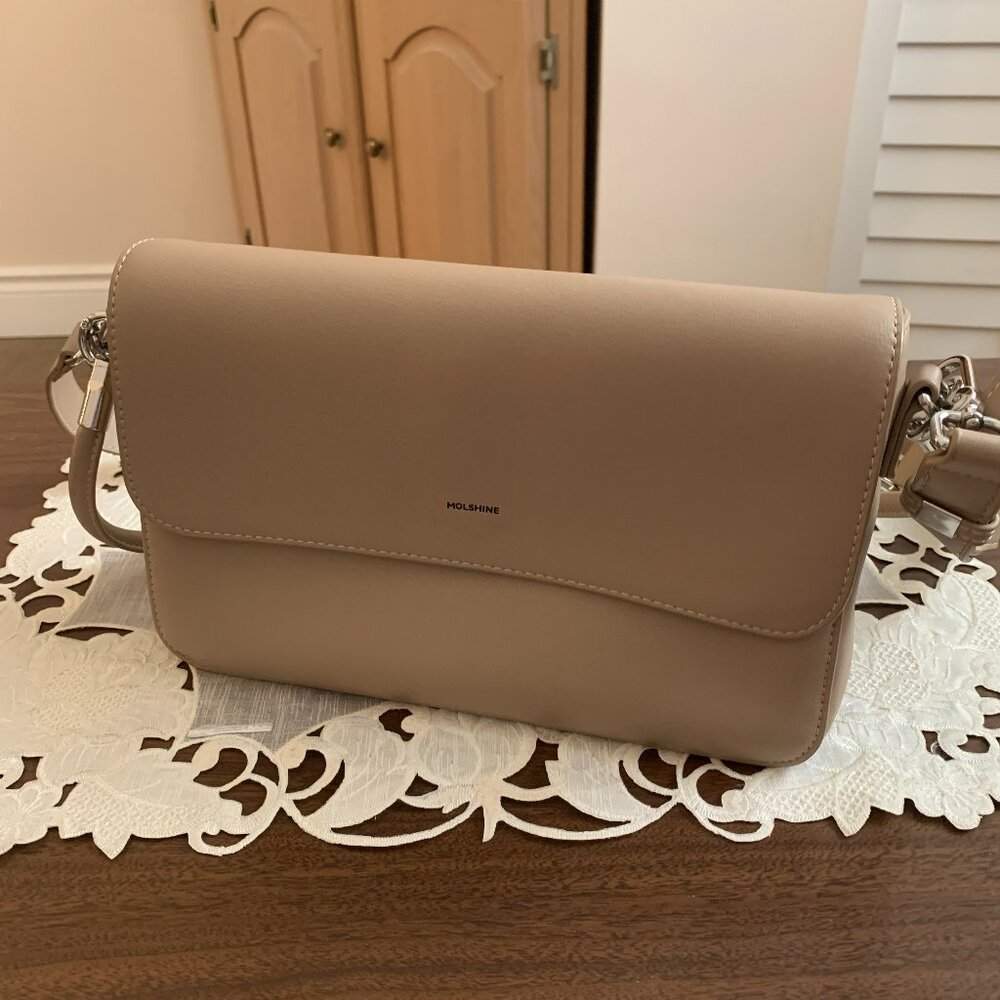 Taupe Leather Crossbody / Shoulder Bag